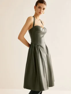 New Pleated PU Leather Cami Dress Dresses