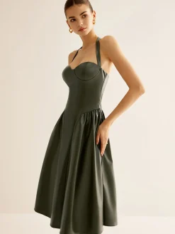 New Pleated PU Leather Cami Dress Dresses
