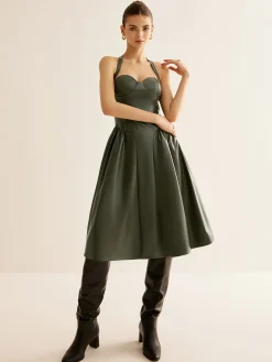 New Pleated PU Leather Cami Dress Dresses