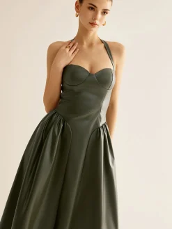 New Pleated PU Leather Cami Dress Dresses