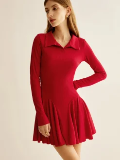 Pleated Ribbed Panel Dress Casual Dresses|Short Dresses