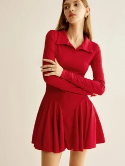 Pleated Ribbed Panel Dress Casual Dresses|Short Dresses