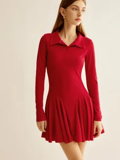 Pleated Ribbed Panel Dress Casual Dresses|Short Dresses