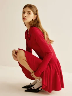 Pleated Ribbed Panel Dress Casual Dresses|Short Dresses