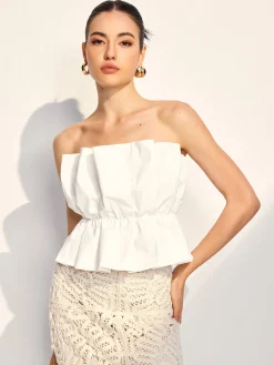 Outlet Pleated Ruffle Trim Tube Top Tank Tops & Camis|Tops