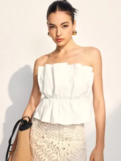 Outlet Pleated Ruffle Trim Tube Top Tank Tops & Camis|Tops