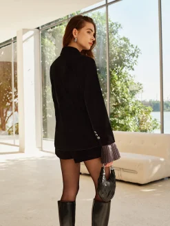 Pleated Ruffle-Cuff Velvet Skirt Set Skirt Sets|Long Sleeve Sets