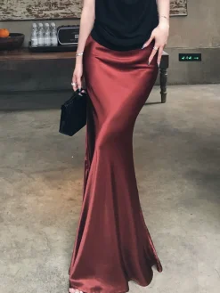 Discount Pleated Satin Maxi Skirt Skirts|Bottoms