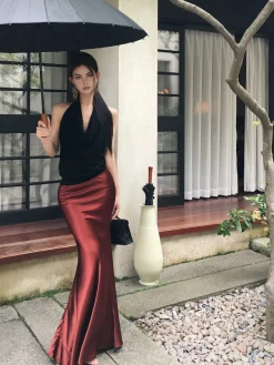 Discount Pleated Satin Maxi Skirt Skirts|Bottoms