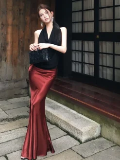 Discount Pleated Satin Maxi Skirt Skirts|Bottoms