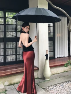 Discount Pleated Satin Maxi Skirt Skirts|Bottoms