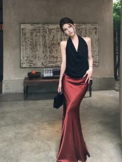 Discount Pleated Satin Maxi Skirt Skirts|Bottoms