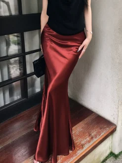 Discount Pleated Satin Maxi Skirt Skirts|Bottoms