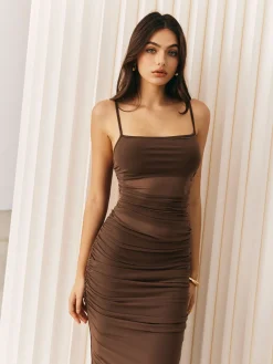 Discount Pleated Semi-Sheer Cami Dress Casual Dresses|Cocktail & Party Dresses