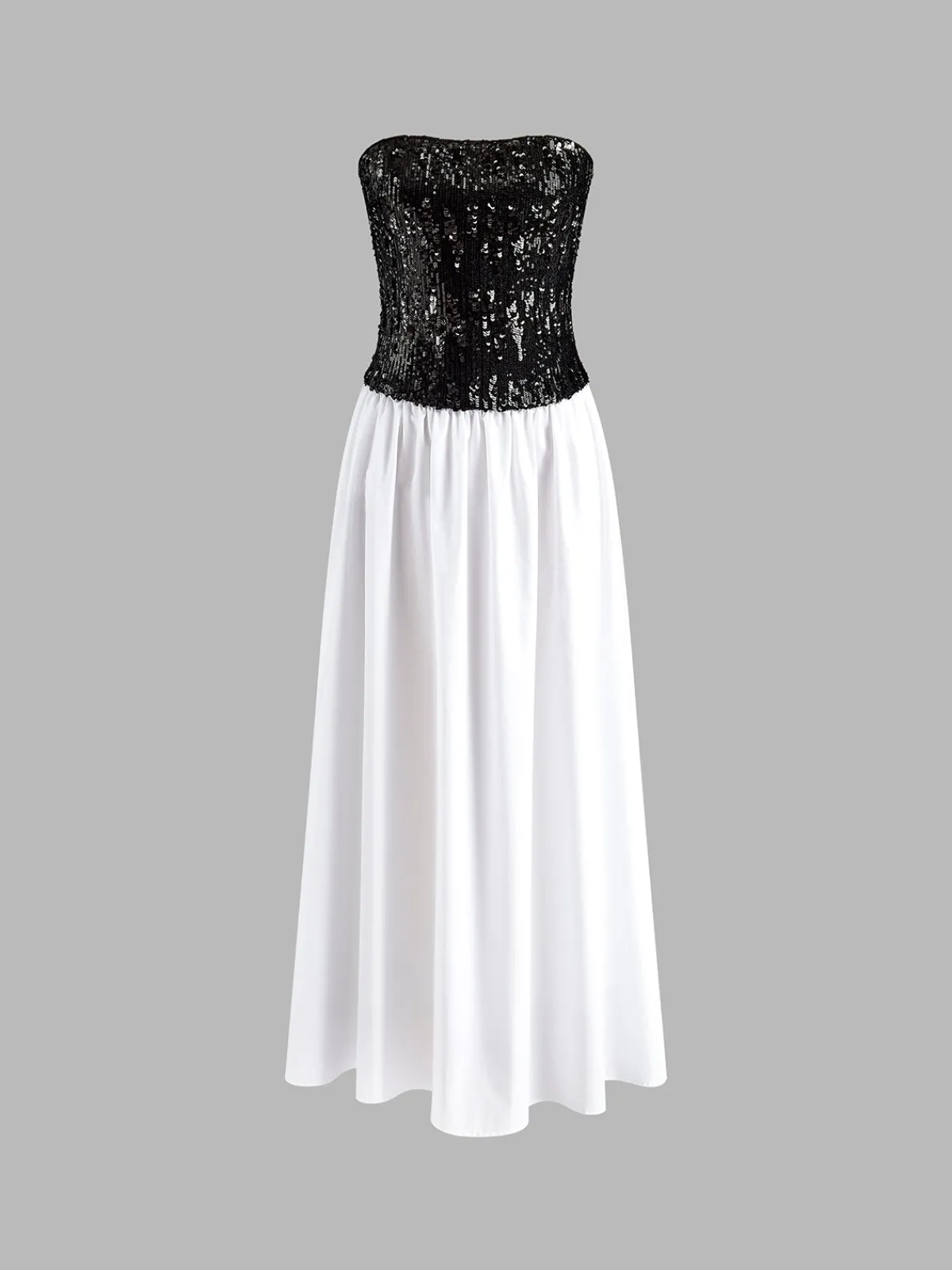 Pleated Sequins Tube Long Dress White Dresses|Cocktail & Party Dresses