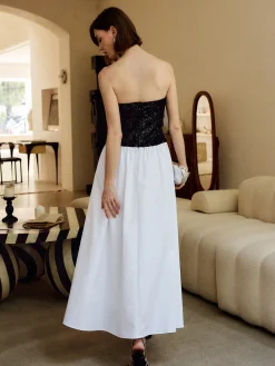 Pleated Sequins Tube Long Dress White Dresses|Cocktail & Party Dresses