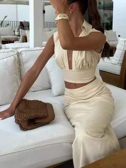 Online Pleated Sexy Corset Midi Skirt Set Skirt Sets|Long Sleeve Sets