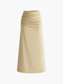 Online Pleated Sexy Corset Midi Skirt Set Skirt Sets|Long Sleeve Sets