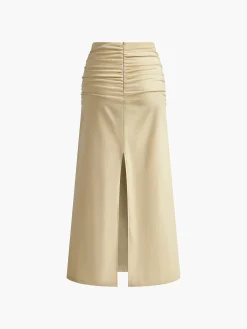 Online Pleated Sexy Corset Midi Skirt Set Skirt Sets|Long Sleeve Sets