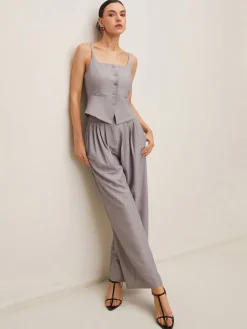 Outlet Pleated Sleeveless Plain Pants Set Pants Sets|Matching Sets
