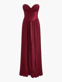 Outlet Pleated Slim Tube Long Dress Dresses