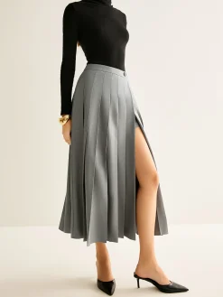 Clearance Pleated Slit Zipper Skirt Skirts|Bottoms