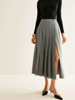 Clearance Pleated Slit Zipper Skirt Skirts|Bottoms