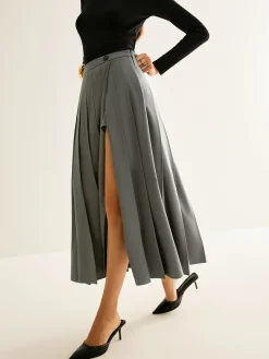 Clearance Pleated Slit Zipper Skirt Skirts|Bottoms