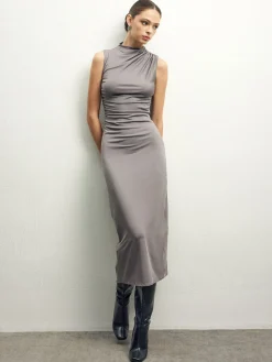 Hot Pleated Split Jersey Tank Dress Casual Dresses|Summer Dresses