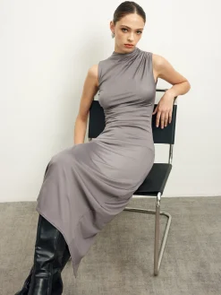 Hot Pleated Split Jersey Tank Dress Casual Dresses|Summer Dresses