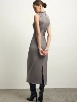 Hot Pleated Split Jersey Tank Dress Casual Dresses|Summer Dresses