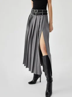 Best Pleated Split Maxi Skirt Without Belt Skirts|Matching Sets