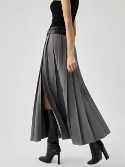 Best Pleated Split Maxi Skirt Without Belt Skirts|Matching Sets