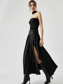 Best Pleated Split Maxi Skirt Without Belt Skirts|Matching Sets