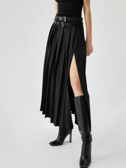 Best Pleated Split Maxi Skirt Without Belt Skirts|Matching Sets
