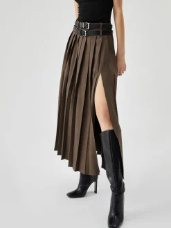 Best Pleated Split Maxi Skirt Without Belt Skirts|Matching Sets
