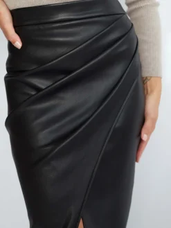 New Pleated Split PU Leather Skirt Skirts|Bottoms