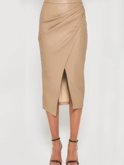 New Pleated Split PU Leather Skirt Skirts|Bottoms