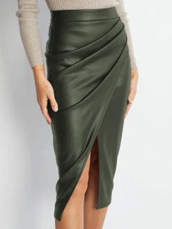 Clearance Pleated Split PU Leather Skirt Skirts|Bottoms