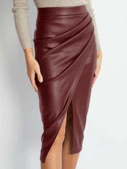 Clearance Pleated Split PU Leather Skirt Skirts|Bottoms