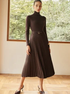 Discount Pleated Suede Skirt Skirts|Bottoms