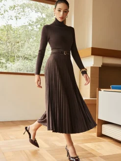 Hot Pleated Suede Skirt Skirts|Bottoms