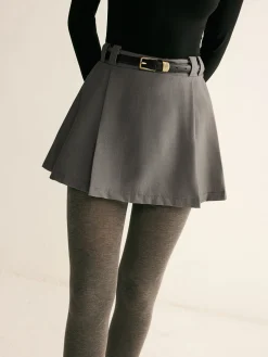 Pleated Suit Mini Skirt Without Belt Skirts|Bottoms