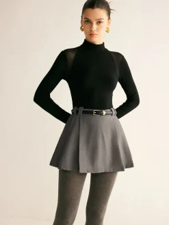 Pleated Suit Mini Skirt Without Belt Skirts|Bottoms