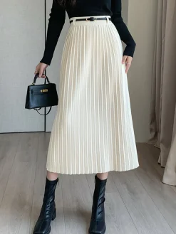 Outlet Pleated Sweater Skirt With Belt Skirts|Knitwear
