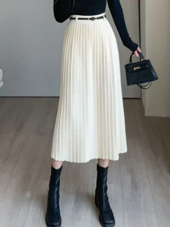 Outlet Pleated Sweater Skirt With Belt Skirts|Knitwear