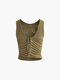 Clearance Pleated Tie Back Plisse Tank Top Tank Tops & Camis|Tops