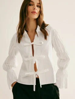 New Pleated Tie Front Polo Shirt Blouses & Shirts|Tops