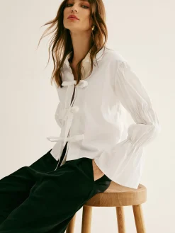 New Pleated Tie Front Polo Shirt Blouses & Shirts|Tops
