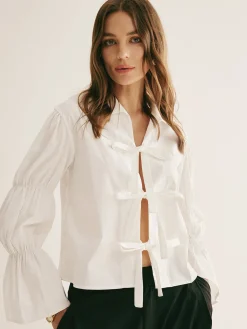 New Pleated Tie Front Polo Shirt Blouses & Shirts|Tops